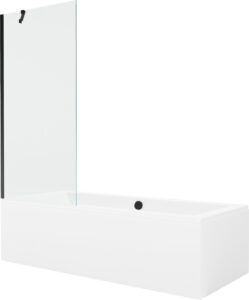 MEXEN/S Cube obdélníková vana 170 x 80 cm s panelem + vanová zástěna 80 cm, transparent, černá 550517080X9508000070