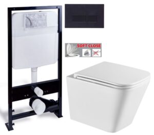 PRIM předstěnový instalační systém s černým tlačítkem 20/0044+ WC INVENA FLORINA WITH SOFT