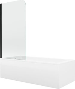 MEXEN/S Cubik obdélníková vana 150 x 70 cm s panelem + vanová zástěna 70 cm, transparent, černá 550315070X9007017000