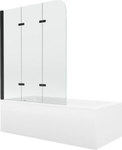 MEXEN/S Cubik obdélníková vana 160 x 70 cm s panelem + vanová zástěna 120 cm, transparent, černá 550316070X9012037000