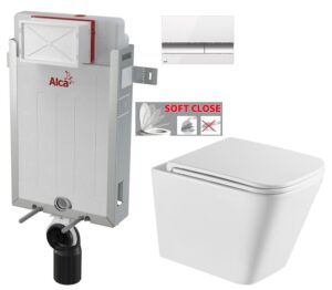 ALCADRAIN Renovmodul předstěnový instalační systém s bílým/ chrom tlačítkem M1720-1 + WC INVENA FLORINA WITH SOFT