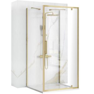 REA/S Rohový sprchový kout RAPID SWING Brush Gold Dveře: 90 x Sprchová zástěna: 80 KPL-02520